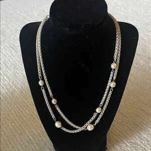 Silver Multi-Strand Pearl Station Necklace - Women Jewelry